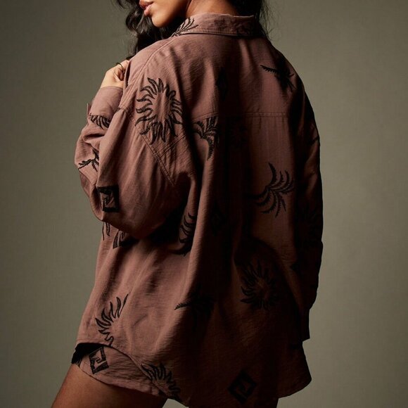 Coffee Brown Casual Women's Resort Embroidered beachy Design Two-Piece - Picture 2 of 8